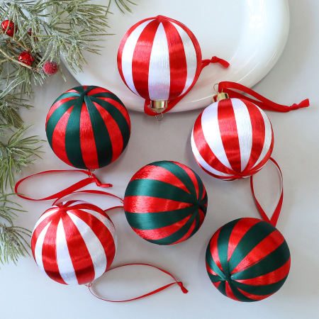 1 lot de boules de Noël à rayures en polyester pour fêtes (1 lot = 6 pièces) 2