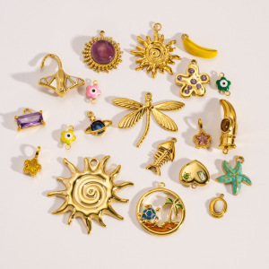 Pendentif Femme Polyvalent À Faire Soi-Même, Motif Fleur Et Soleil, En Acier Inoxydable Étanche, Couleur Or (1 Pièce) h5 Image3