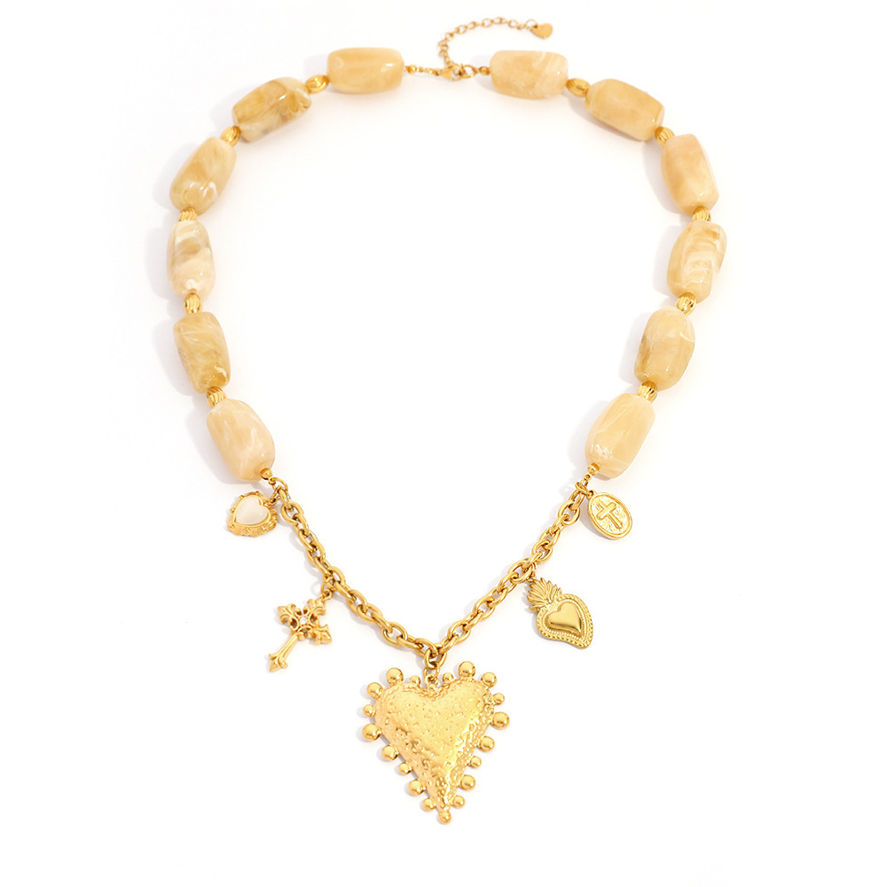 Collier Pendentif Femme Luxueux En Acier Inoxydable Étanche, Représentant Un Cœur Et Une Croix. Image5