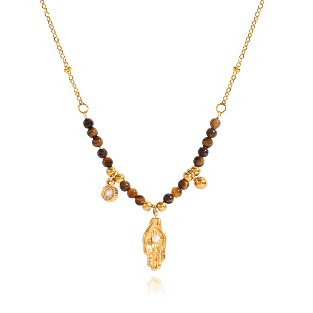 Collier Pendentif Femme Classique En Forme De Cœur, En Acier Inoxydable Étanche, Couleur Or, Avec Pierre Naturelle (1 Pièce)