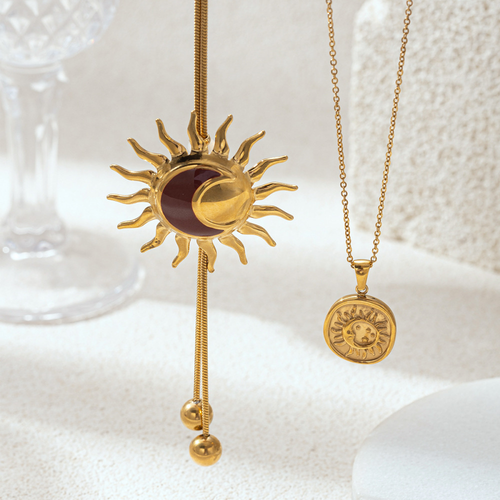 Collier Long En Acier Inoxydable Émaillé Doré, 1 Pièce Image2