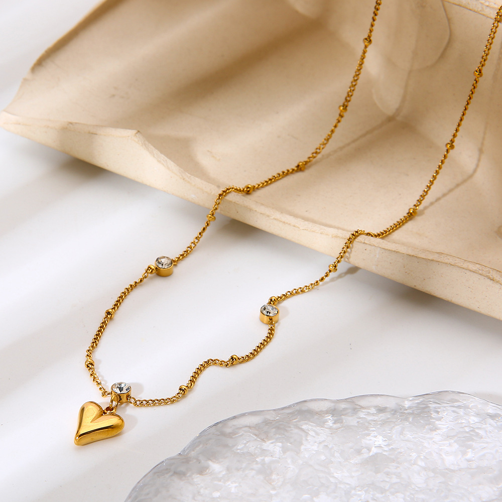 Collier Pendentif Femme En Acier Inoxydable Étanche Avec Zircon Et Motif Cœur (1 Pièce) Image3