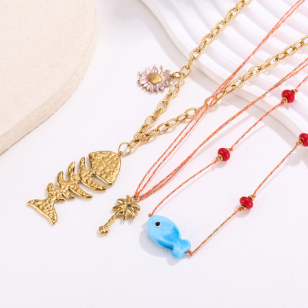 Collier pendentif femme en acier inoxydable et verre étanche, orné d'un poisson exquis (1 pièce) 2