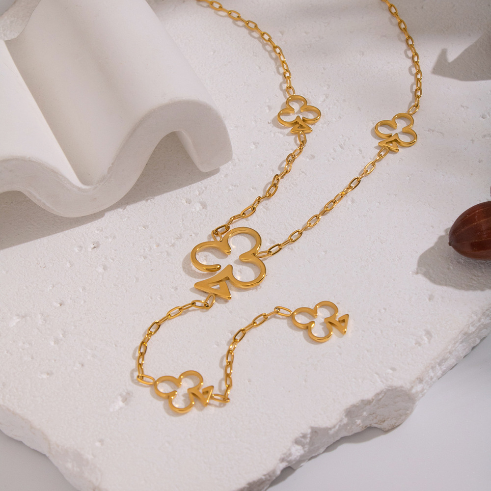 Collier Pendentif Fleur En Acier Inoxydable Étanche Couleur Or (1 Pièce) Image4