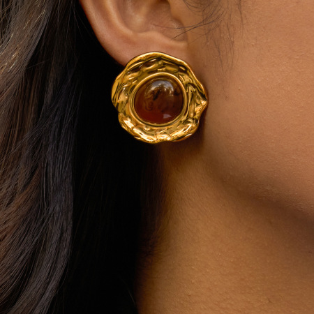 1 paire de boucles d'oreilles puces pour femmes, en acier inoxydable imperméable, couleur or et acrylique, de forme irrégulière.
