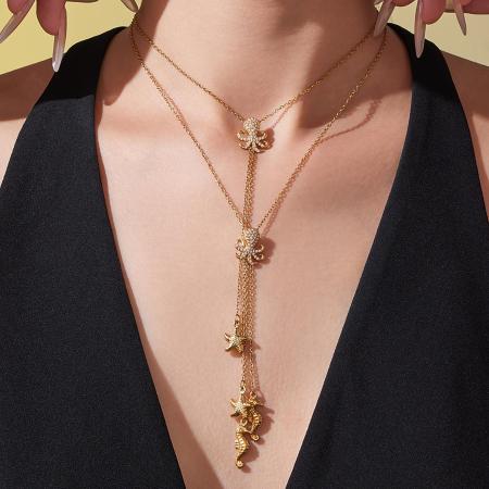 Collier pendentif femme en acier inoxydable doré, étanche, avec zircon, 1 pièce, collection Marine