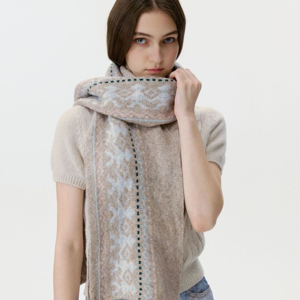 Écharpe D'Hiver Vintage En Laine Fair Isle Pour Femme, 1 Pièce h5Image2