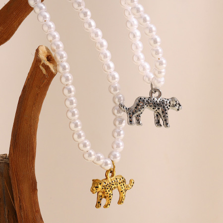 Collier de perles pour femme, 1 pièce, ajouré, motif tigre, en acier inoxydable étanche 2