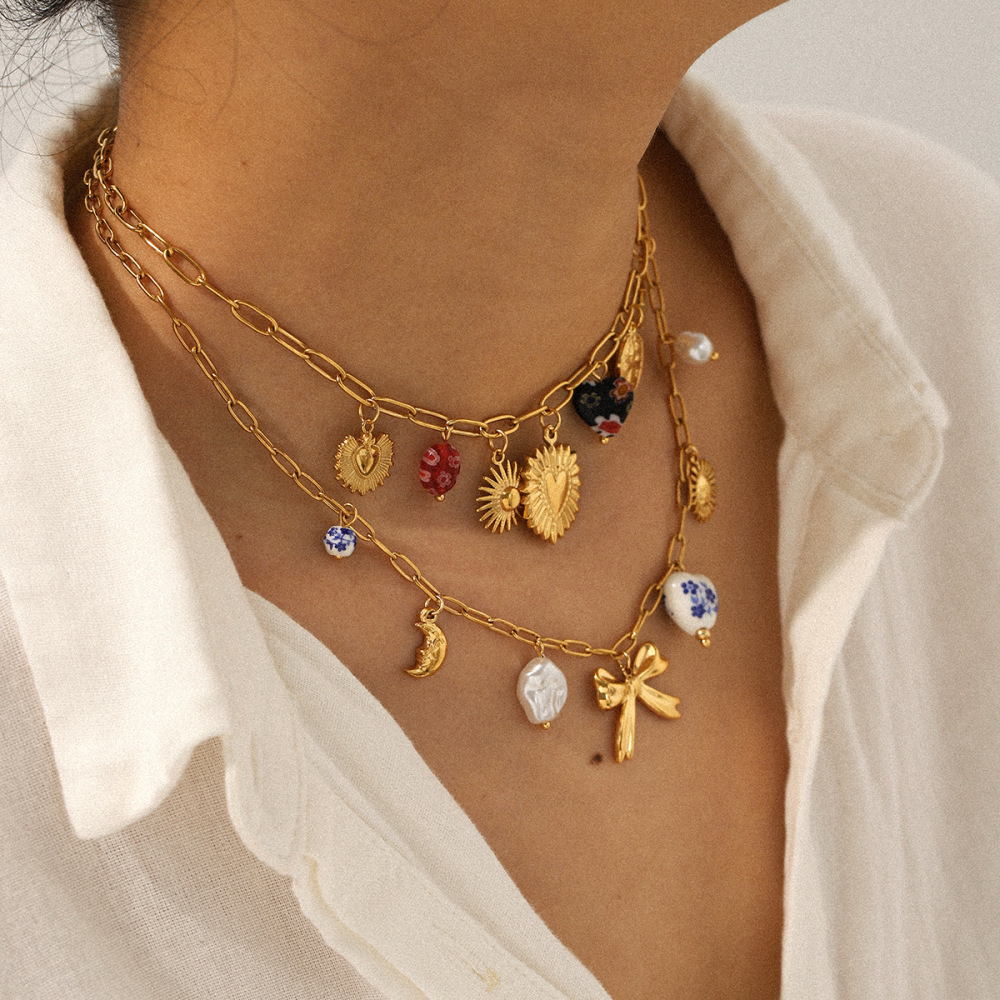 Collier Pendentif Rétro En Forme De Cœur, En Acier Inoxydable Étanche, Couleur Or h5Image4