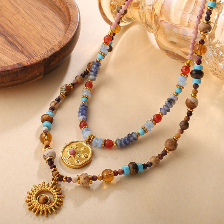 Collier de perles en acier inoxydable avec pierres naturelles, 1 pièce 2