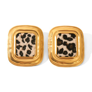 1 Paire De Boucles D'Oreilles À Clous En Acier Inoxydable Doré, Motif Léopard h5 Image4