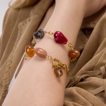 Bracelet à breloques pour femme, 1 pièce, coloré, irrégulier, en acrylique et acier inoxydable, étanche, couleur or 2