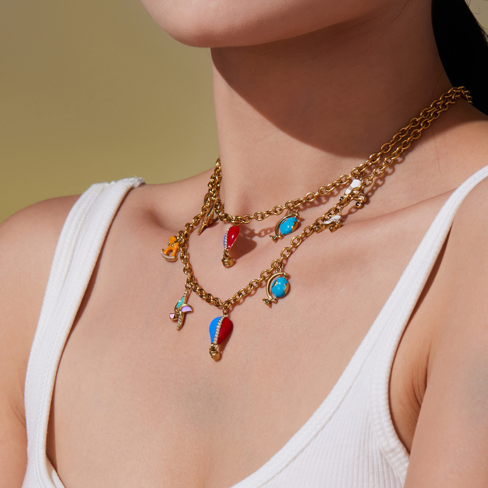 Ensembles De Bijoux Pour Femmes En Acier Inoxydable Imperméable Avec Montgolfière Et Zircon Doré, Personnalisables Image3
