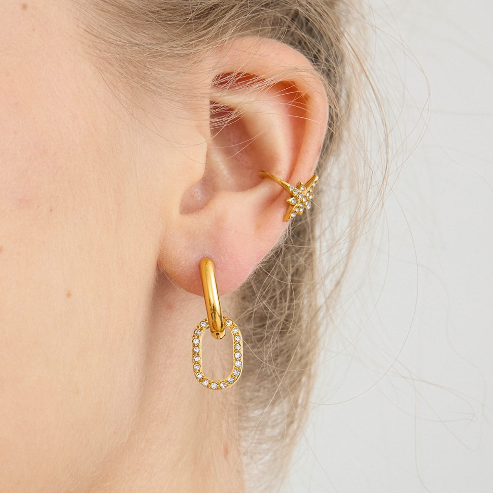 1 Paire De Boucles D'Oreilles Minimalistes Rondes En Acier Inoxydable Étanche Couleur Or Avec Zircon Pour Femme h5Image4