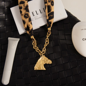 Collier Pendentif Femme Luxueux En Acier Inoxydable Doré, Imprimé Léopard Et Cheval (1 Pièce) h5 Image5