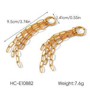 Boucles D'Oreilles Pendantes À Chaîne Et Pompon, En Acier Inoxydable Étanche, Couleur Or (1 Paire). h5 Image2
