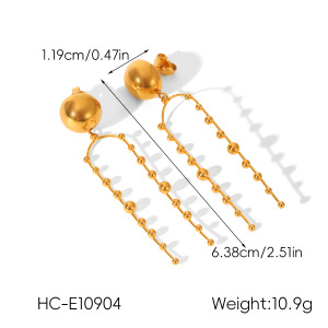 Boucles D'Oreilles Pendantes À Pompons En Acier Inoxydable Étanche, Couleur Or (1 Paire) h5 Image2