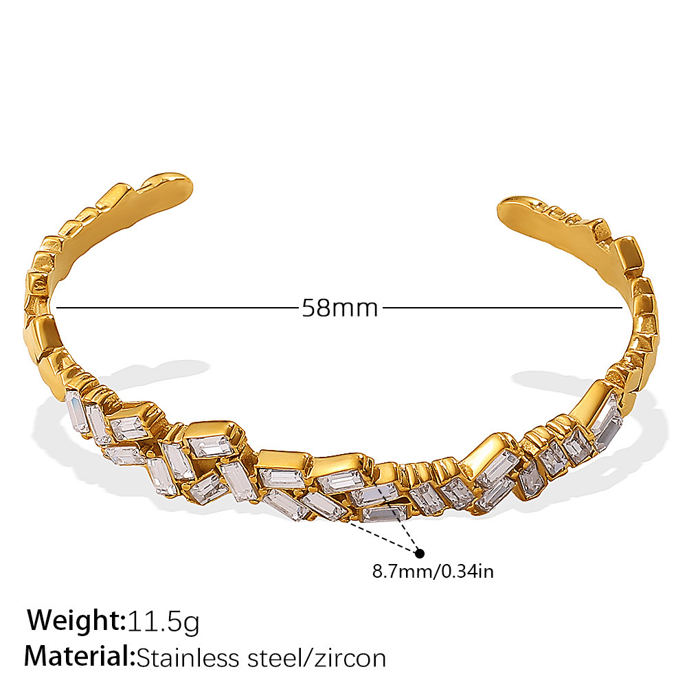 Bracelet Manchette En Acier Inoxydable Étanche Couleur Or Avec Zircon (1 Pièce) 