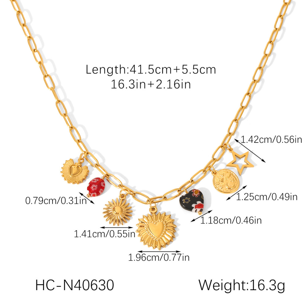 Collier Pendentif Rétro En Forme De Cœur, En Acier Inoxydable Étanche, Couleur Or h5Image2
