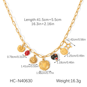 Collier Pendentif Rétro En Forme De Cœur, En Acier Inoxydable Étanche, Couleur Or h5 Image2
