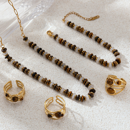 Ensemble de colliers en acier inoxydable avec perles en pierre naturelle 2