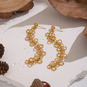 1 Paire De Boucles D'Oreilles Pendantes Romantiques En Acier Inoxydable Doré, Imperméables, À Motif Floral. h5 Image4
