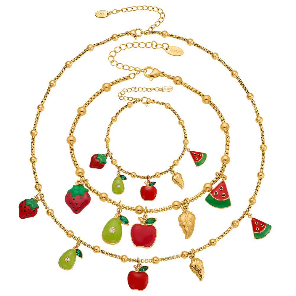 Ensembles De Bijoux Pour Femmes En Acier Inoxydable, Couleur Or, Motif Fruits Mignons, Série Polychrome Image4