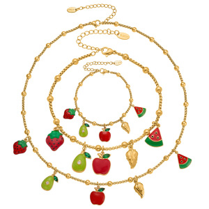 Ensembles De Bijoux Pour Femmes En Acier Inoxydable, Couleur Or, Motif Fruits Mignons, Série Polychrome h5 Image4