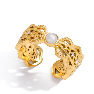 Bague Pour Femme En Acier Inoxydable Moderne Ajouré, Étanche, Couleur Or, Ornée De Pierres Précieuses (1 Pièce). h5 