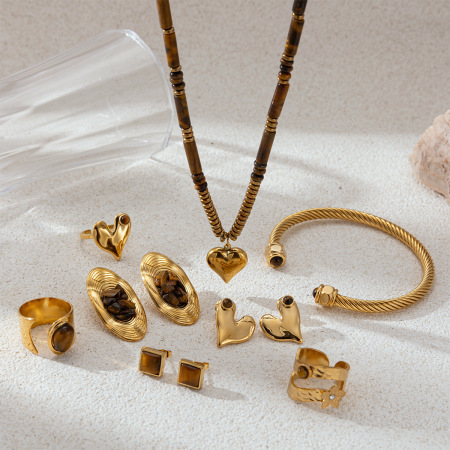 Ensemble de colliers pendentifs en acier inoxydable étanches, en forme de cœur, avec perles de pierre naturelle