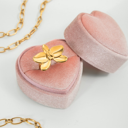 Bague romantique Phalaenopsis en acier inoxydable étanche couleur or pour femme (1 pièce) 2