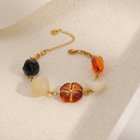 1 bracelet chaîne rétro en acier inoxydable pour femme avec motif floral