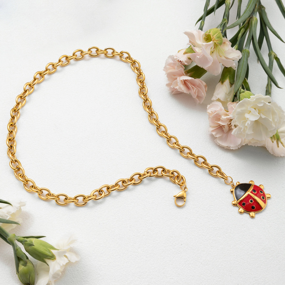 Ensembles De Bijoux Pour Femmes Vivid Ladybird En Acier Inoxydable Étanche Couleur Or Image6