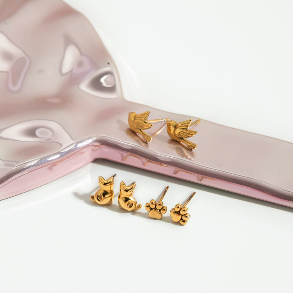 1 Paire De Boucles D'Oreilles Pour Femme, Motif Animaux Vifs, En Acier Inoxydable Étanche, Couleur Or Image5