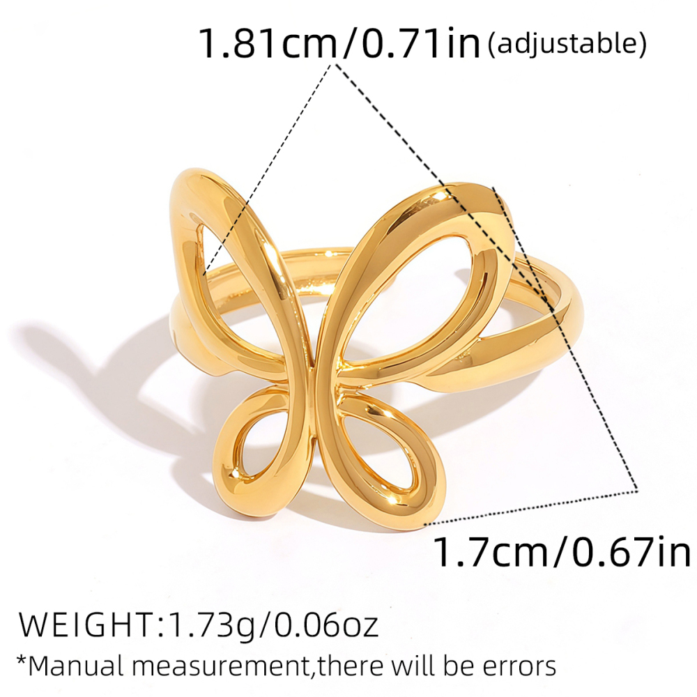 Bague Femme Rétro Papillon En Acier Inoxydable Étanche Couleur Or (1 Pièce) Image2
