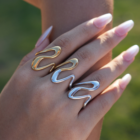 Bague femme simple, forme irrégulière, acier inoxydable, couleur or, étanche 2