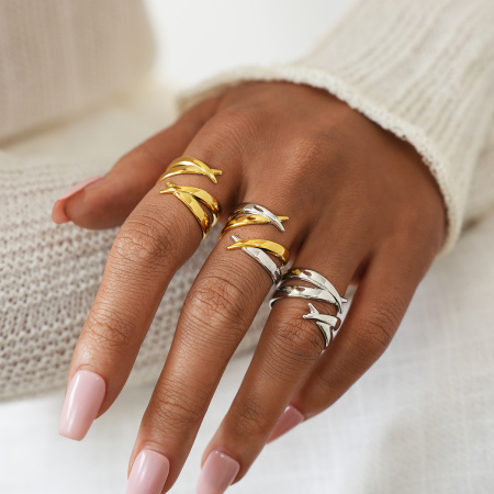 Bague femme tendance, lignes géométriques simples, en acier inoxydable étanche couleur or (1 pièce)