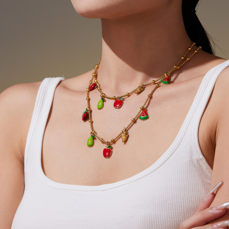 Ensembles de bijoux pour femmes en acier inoxydable, couleur or, motif fruits mignons, série polychrome