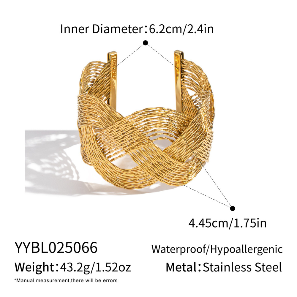 Bracelet Manchette Doré En Acier Inoxydable, Étanche, De Forme Ajourée (1 Pièce).