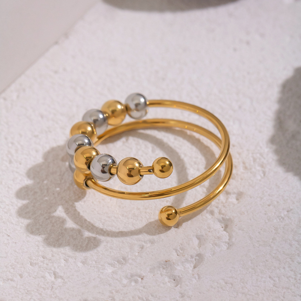 Bague Statement En Acier Inoxydable Imperméable Avec Perles (1 Pièce) Image4