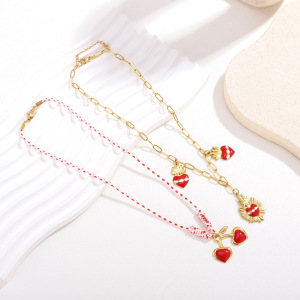 1 Collier Tressé Luxueux Pour Femme En Acier Inoxydable Rouge Cerise, Étanche h5 Image3