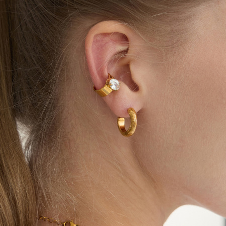 1 paire de boucles d'oreilles créoles Daily Circle pour femme, en acier inoxydable étanche, couleur or.