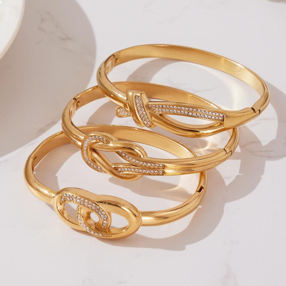 Bracelet Manchette Femme En Acier Inoxydable Doré Avec Zircon Et Motif Étoile Personnalisable (1 Pièce). h5Image3