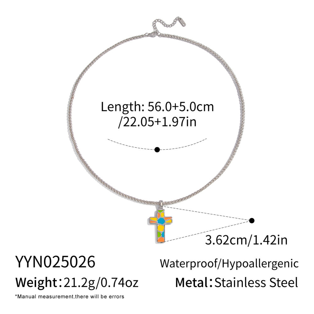 Collier Pendentif Croix En Acier Inoxydable Émaillé, Étanche