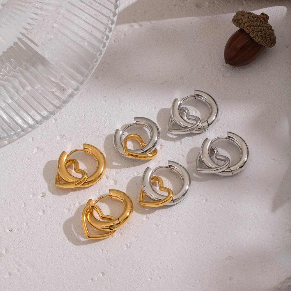 Boucles D'Oreilles Pendantes En Acier Inoxydable Imperméable En Forme De Cœur, Couleurs Assorties (1 Paire) Image2
