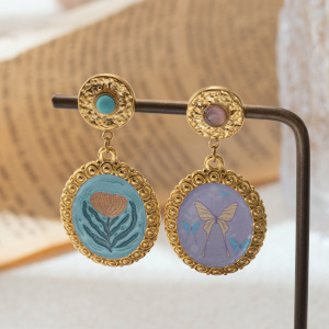 1 Paire De Boucles D'Oreilles Pendantes Romantiques En Acier Inoxydable Doré, Émaillées Et Imperméables, En Forme De Fleur. h5 Image4