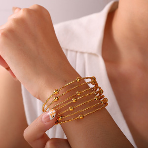 Bracelet Manchette Rétro Multicouche À Motif Torsadé En Acier Inoxydable Étanche Couleur Or (1 Pièce) h5 Image4