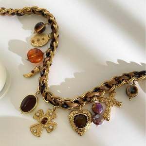 Collier Pendentif En Cuir Acrylique Couleur Or Avec Croix En Forme De Cœur, 1 Pièce h5 Image4