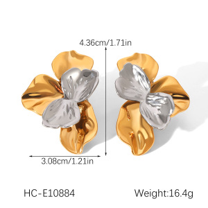 1 Paire De Boucles D'Oreilles À Clous En Acier Inoxydable Imperméables En Forme De Cœur Et De Fleur, Couleurs Assorties h5 Image2