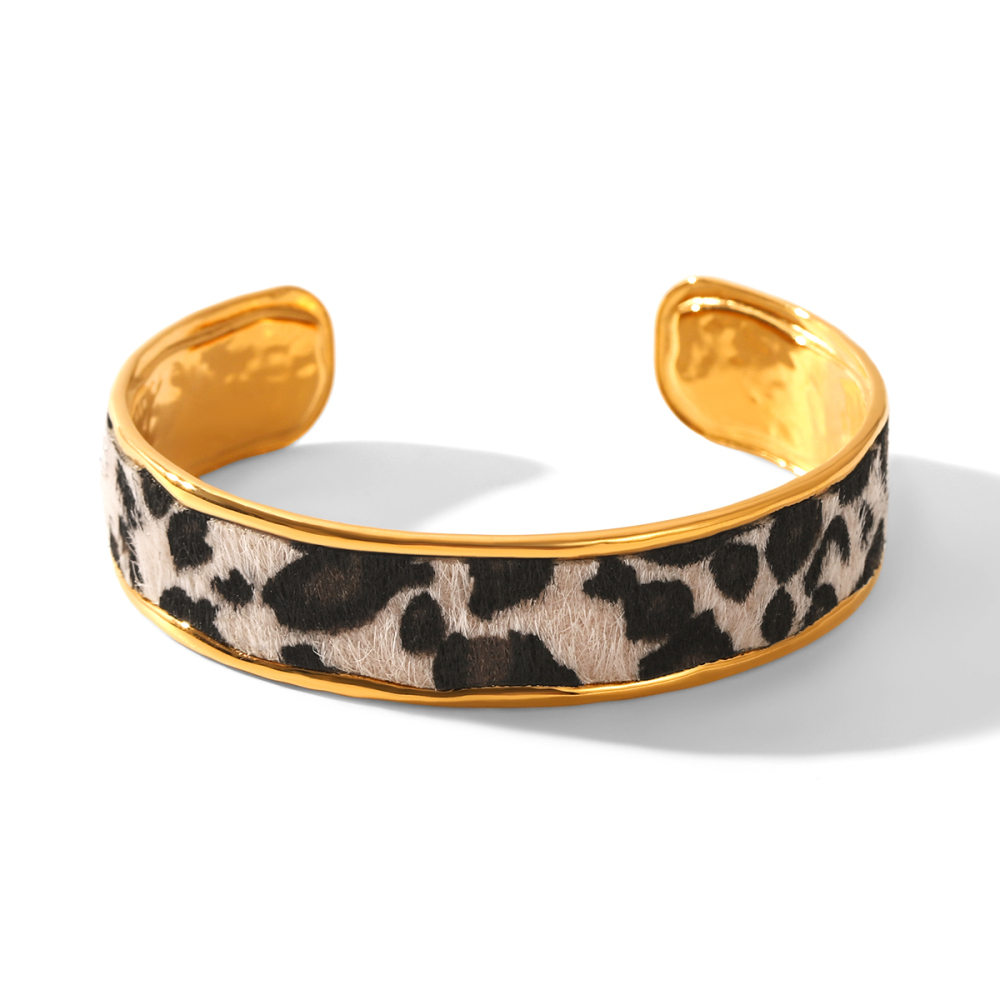 Bracelet Jonc Léopard Étanche En Acier Inoxydable Couleur Or (1 Pièce) 